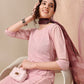 HERE&NOW Lucknowi Chikankari Schiffli Chanderi Silk Kurta Trousers with Organza Dupatta | Swadesiicart