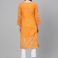 ADA Women Mustard Yellow & White Chikankari Embroidered Cotton Sustainable Handloom Kurta with Palazzos | Swadesiicart