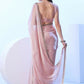 Baby Pink Burberry Solid Designer & Lace Work Saree - Samaa