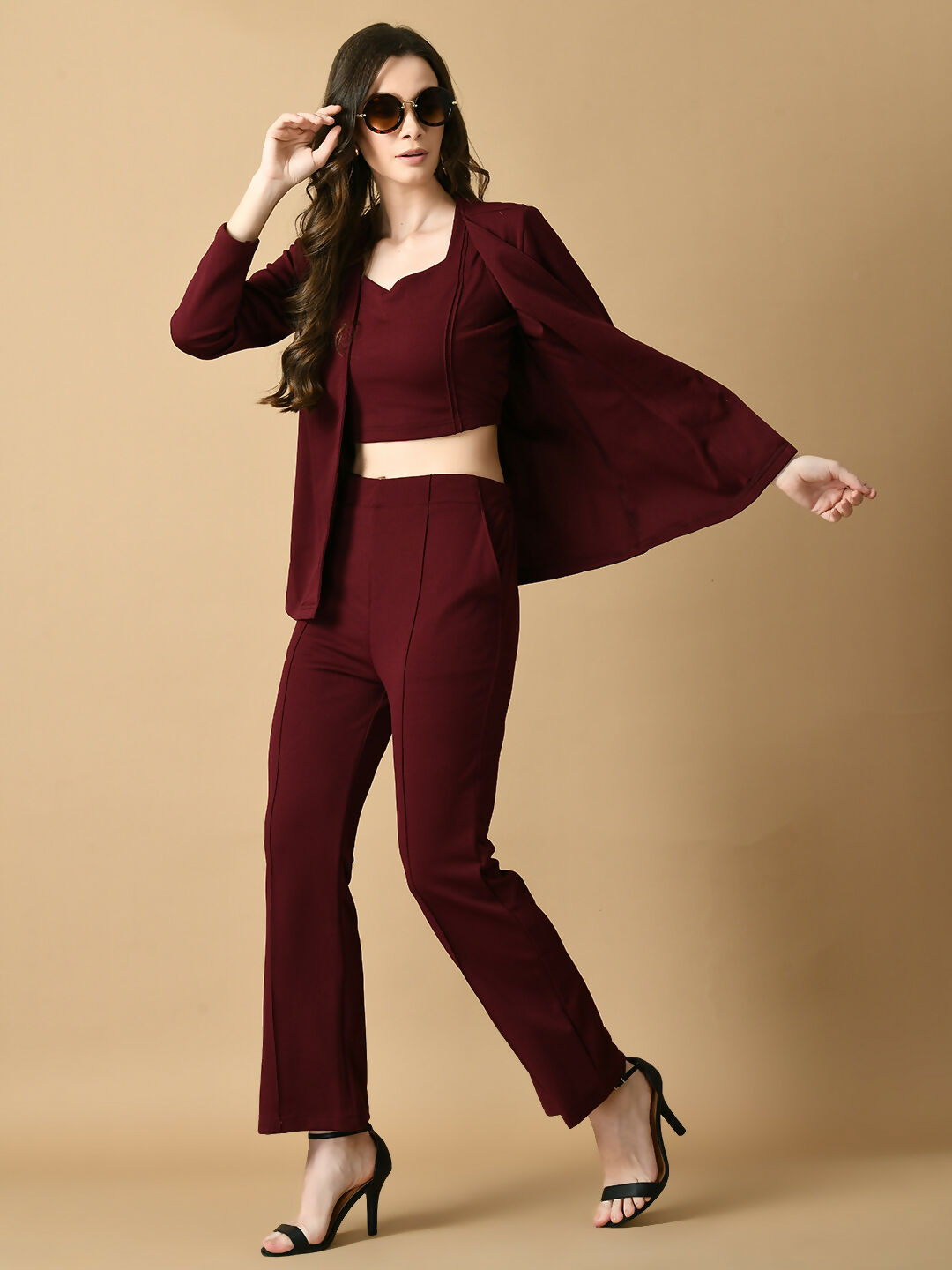 Myshka Women's Magenta Solid Coat With Trousers - Swadesiicart