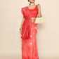 Joban Fashion Peach & Red Plain With Weaving Border Banarasi Silk Sarees | Swadesiicart