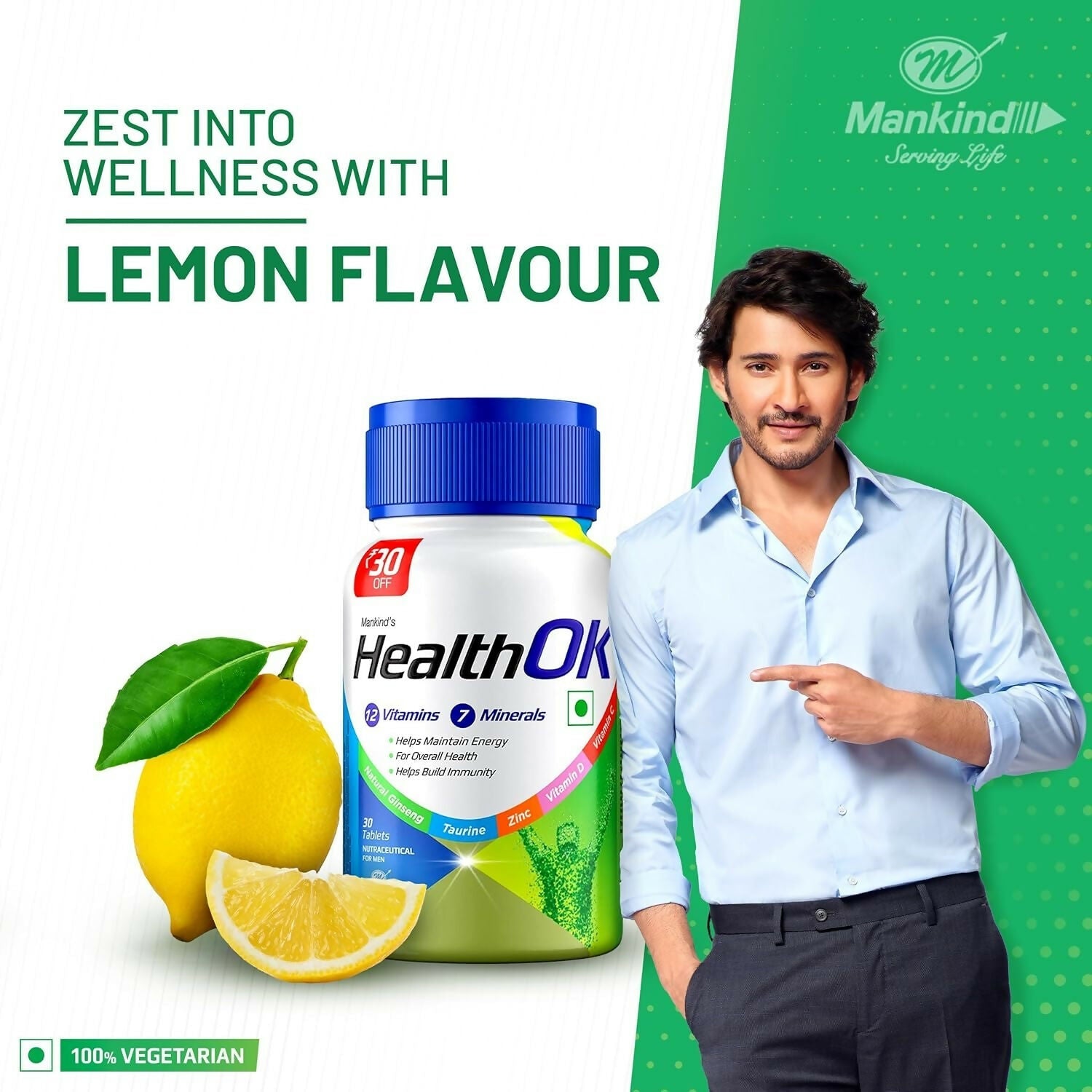 Health OK Multivitamin Tablets For Daily Energy, Vitamin D, C & Overall Health - Swadesiicart
