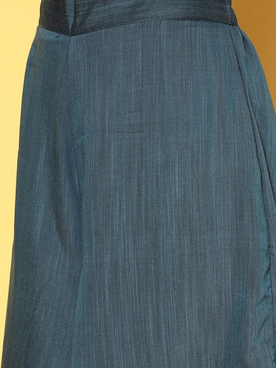 InWeave Women's Teal Mauve Brocade Mughal Shaan Kurta Palazzo Set - Swadesiicart