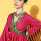 InWeave Women's Fuchsia Green Brocade Mughal Shaan Kurta Palazzo Set - Swadesiicart