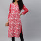 ADA Women Carrot Pink & White Floral Hand Embroidered Chikankari Handloom Kurta & Matching slip | Swadesiicart