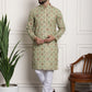 Sojanya Men Green Printed Cotton Linen Kurta with Churidar | Swadesiicart
