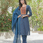 BulBul Aaliya Navy Cotton Kurta Set with Dupatta - Swadesiicart