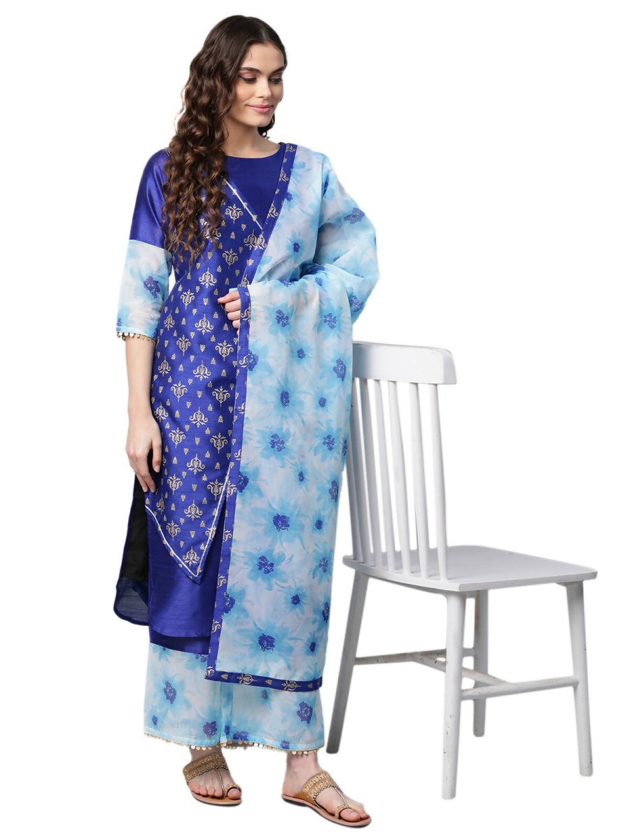 Ahalyaa Women's Traditional wear Kurta Set - Royal Blue | Swadesiicart