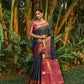 Jyoti Fashion Women's Navy Blue Kanjivaram Silk Zari Woven Saree with Blouse | Swadesiicart