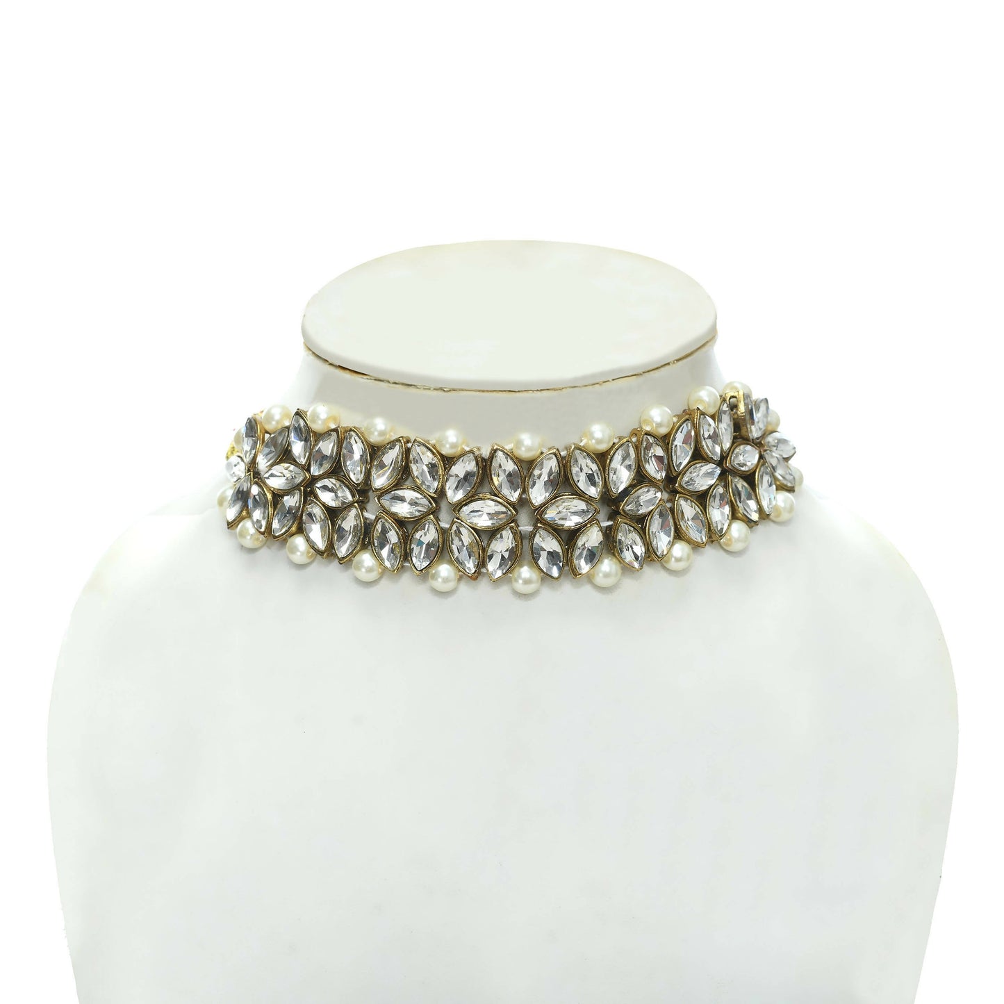 Mominos Fashion Johar Kamal Gold-Polished Rani Haar with White and Off white Pearls Jewellery Set - Swadesiicart