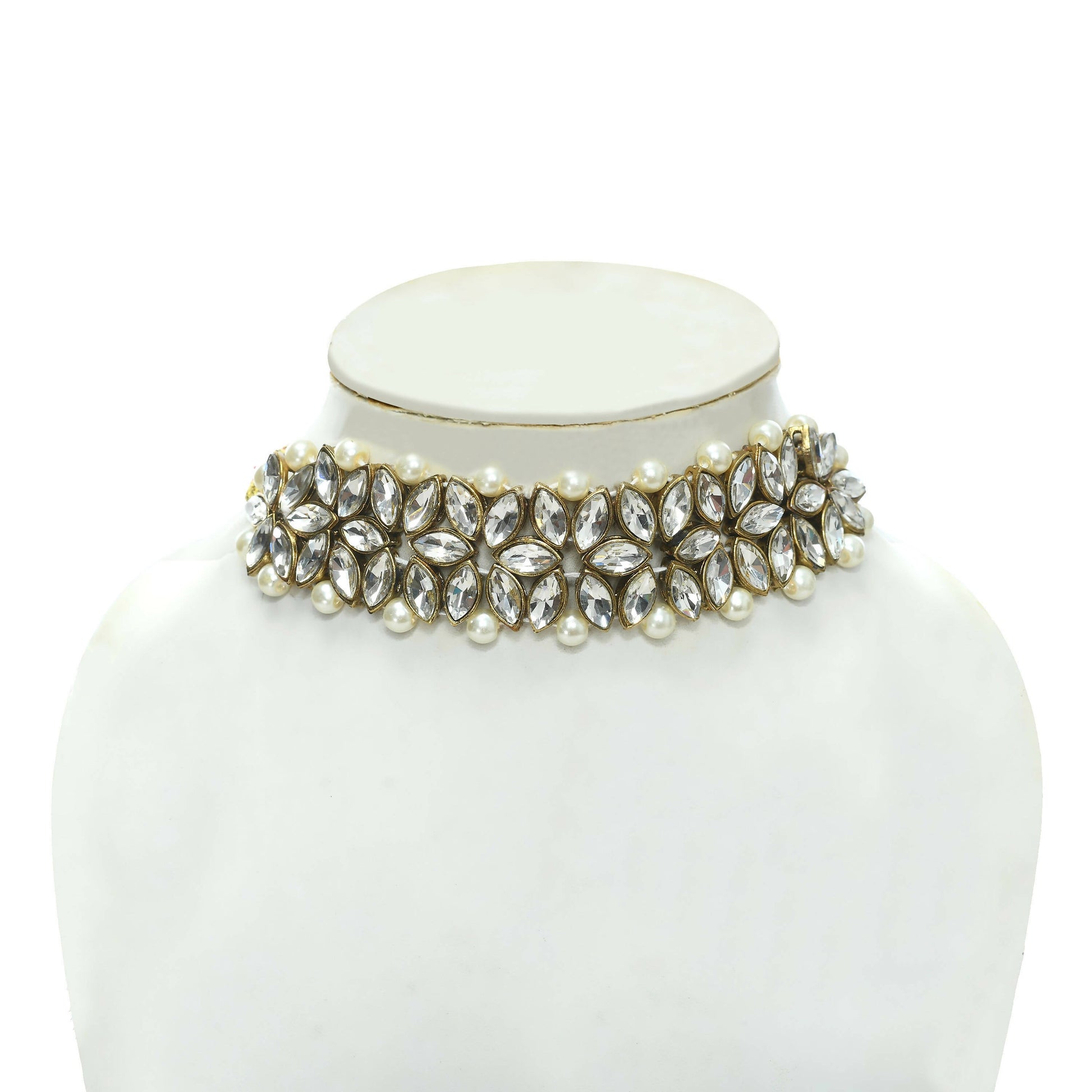 Mominos Fashion Johar Kamal Gold-Polished Rani Haar with White and Off white Pearls Jewellery Set - Swadesiicart