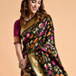 Sangria Black & Pink Floral Zari Silk Blend Banarasi Saree | Swadesiicart