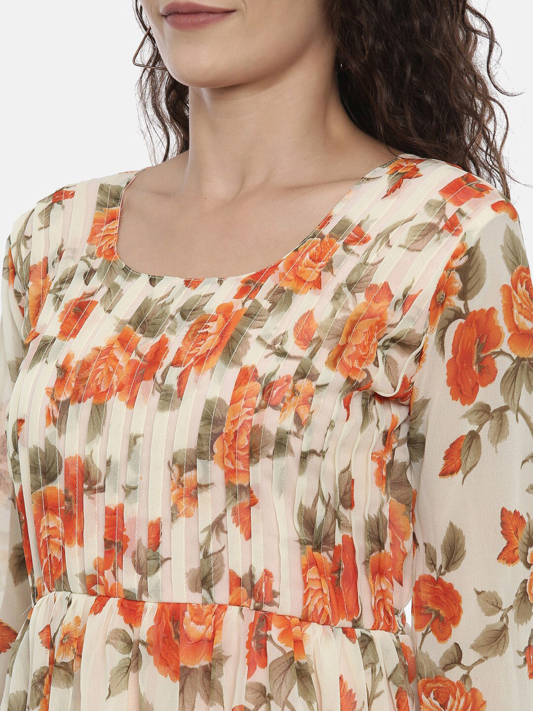 Souchii Women Cream-Coloured Printed A-Line Dress - Swadesiicart