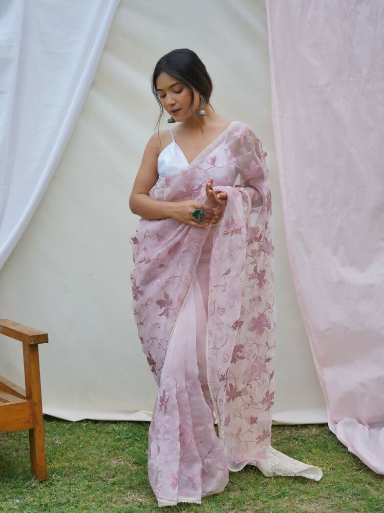 Vamsee Ishaq Baby Pink Organza Saree - Swadesiicart
