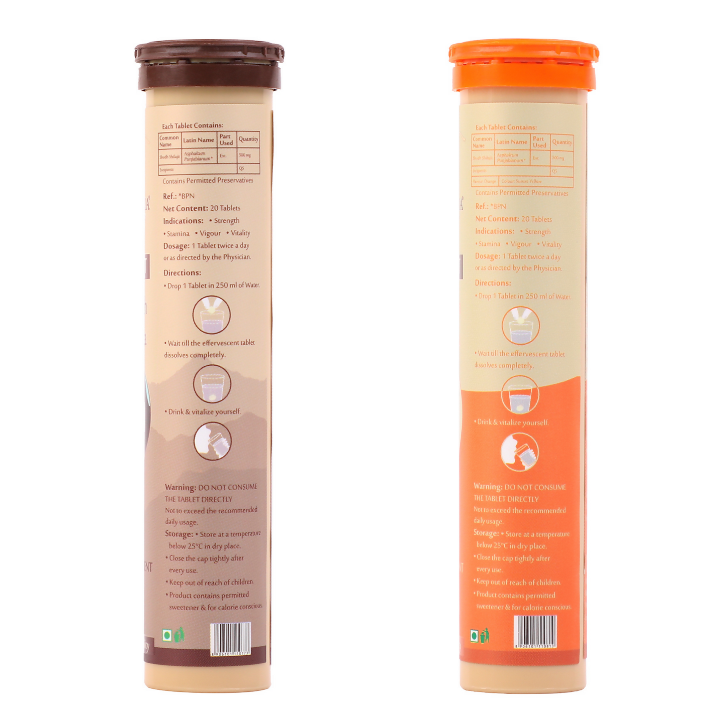 Upakarma Ayurveda Pure SJ Effervescent Tablets in 2 Unique Flavors (Pure SJ & Orange) Combo | Swadesiicart