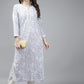 ADA Women Grey & White Floral Chikankari Cotton Handloom Kurta | Swadesiicart