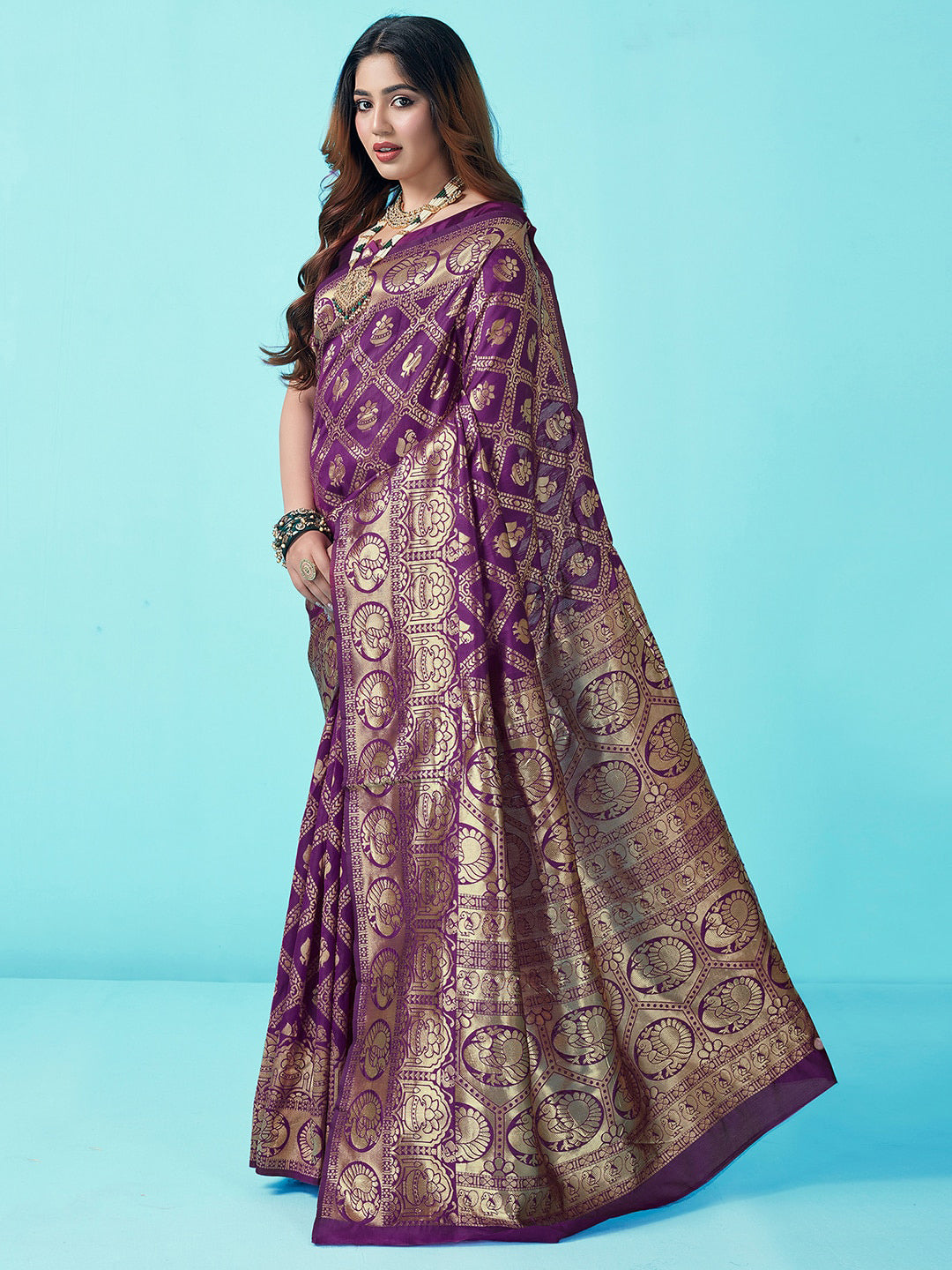 Kalini Ethnic Motifs Woven Design Zari Art Silk Banarasi Saree | Swadesiicart