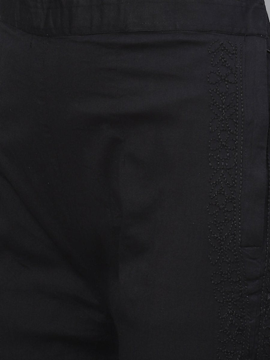ADA Women Black & Mustard Yellow Chikankari Embroidered Sustainable Kurta with Trousers | Swadesiicart