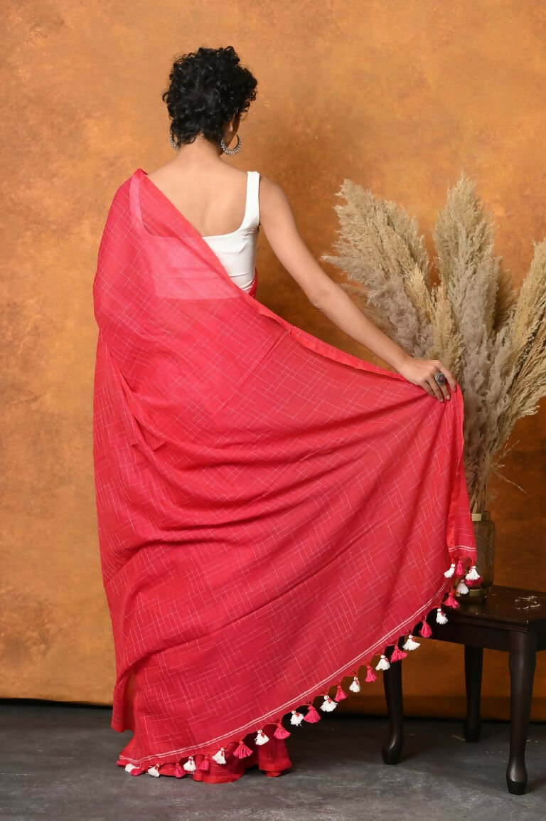 Very Much Indian Mul Cotton Khadi Design Handloom Woven Saree - Pink | Swadesiicart
