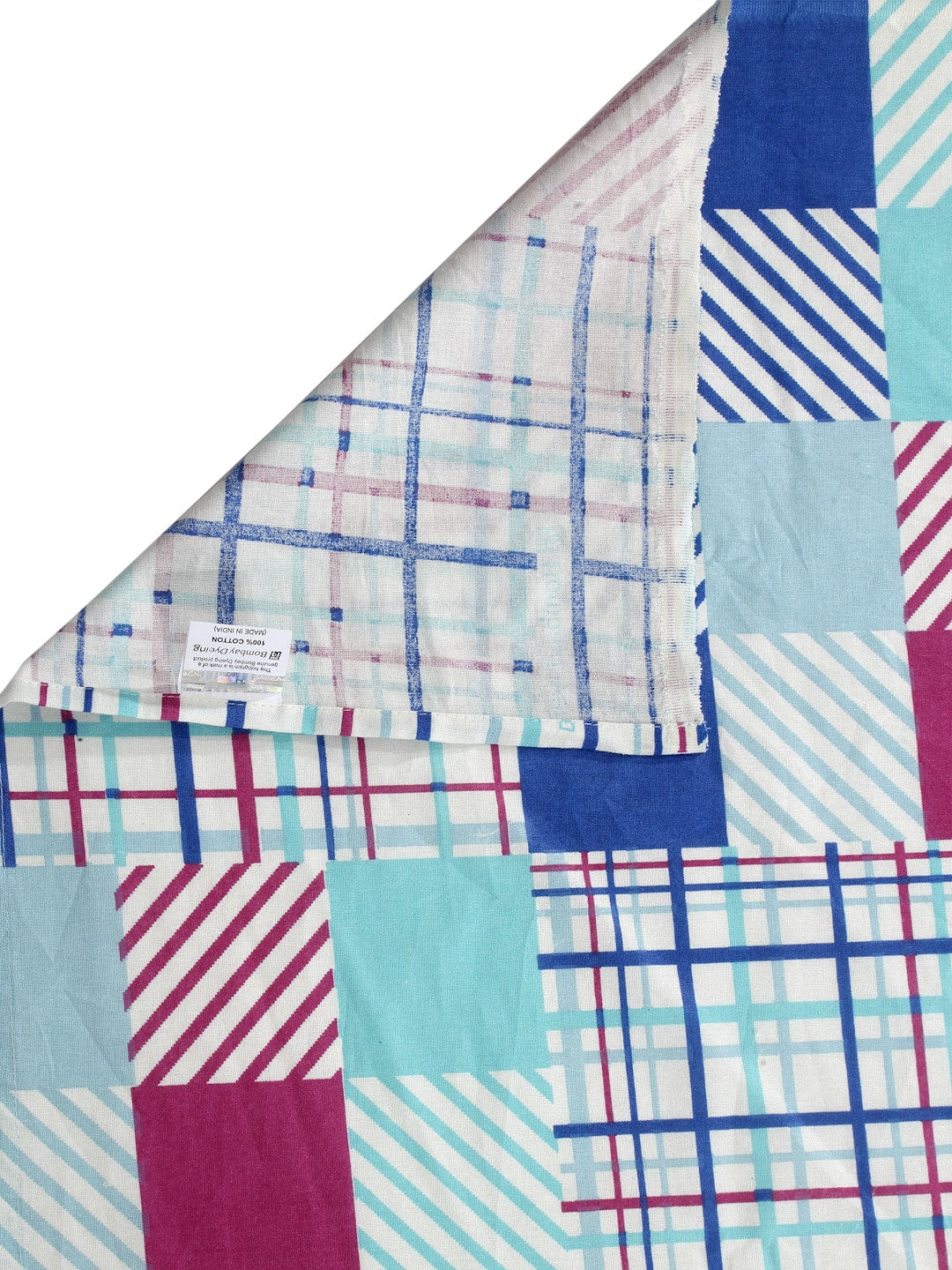 BOMBAY DYEING Marigold Blue Geometric Cotton 104 TC King Bedsheet With 2 Pillow Covers - Swadesiicart
