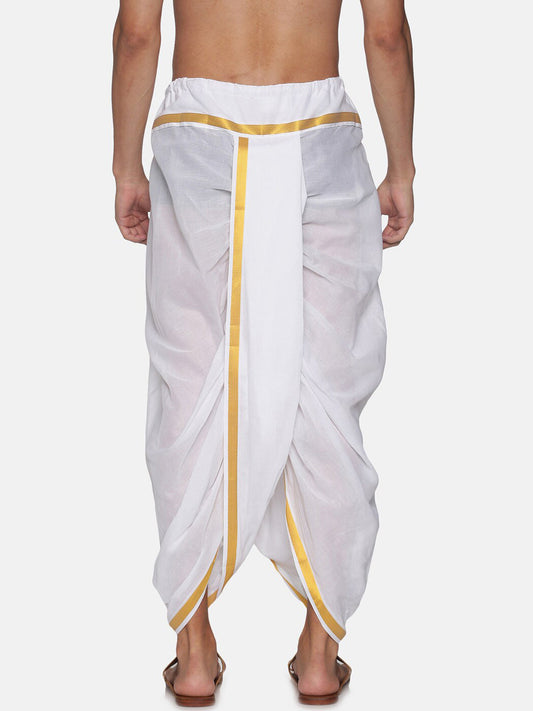 Sethukrishna Men White & Gold-Coloured Solid Readymade Cotton Dhoti Pant | Swadesiicart