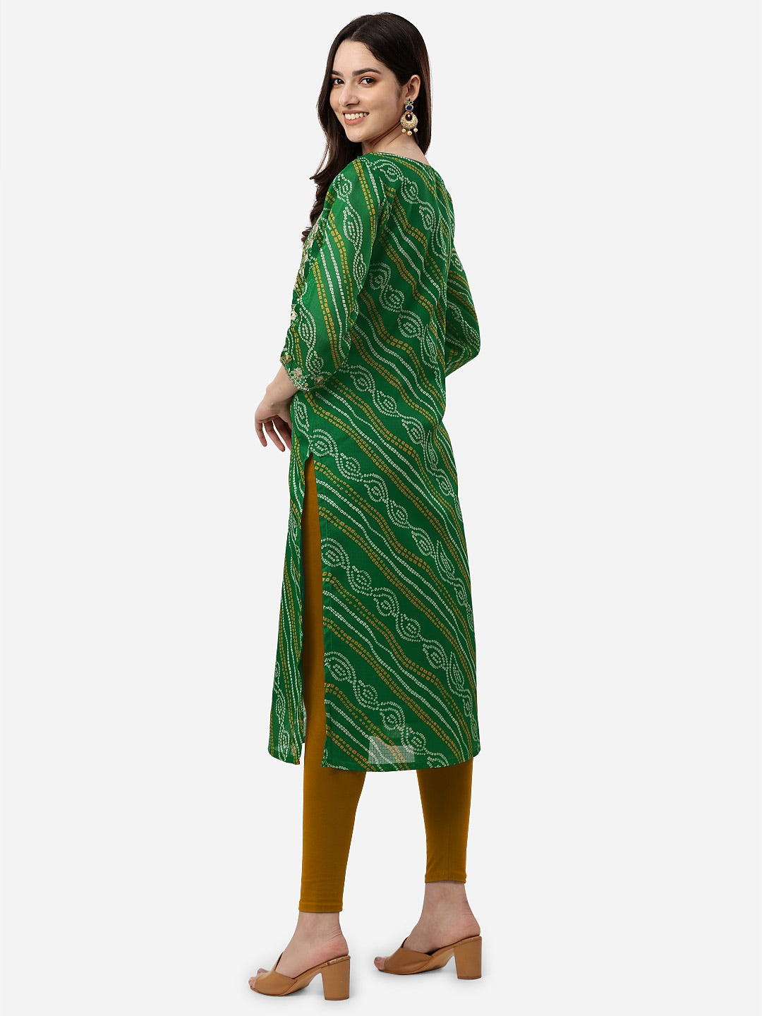 HERE&NOW Women Green Leheriya Printed Pure Cotton Kurta - Swadesiicart