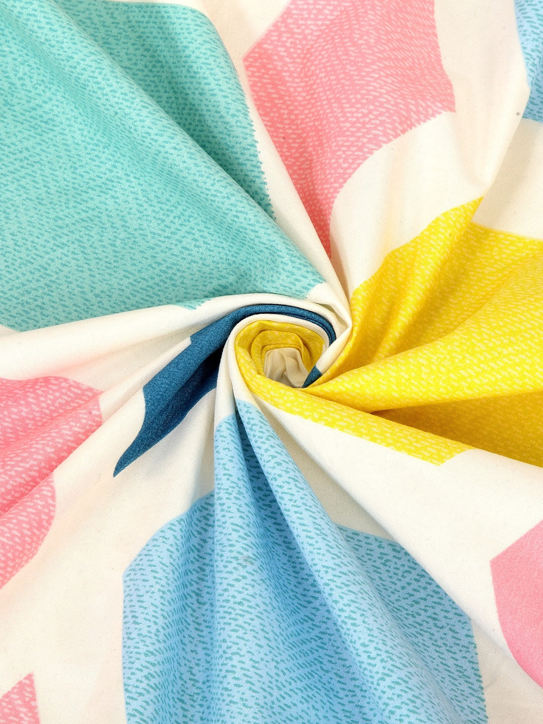KLOTTHE Multicoloured Geometric 300 TC Fitted Double Bedsheet with 2 Pillow Covers - Swadesiicart