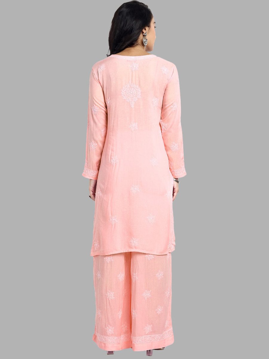 ADA Floral Embroidered Long Sleeves Regular Lucknowi Chikankari Kurta With Palazzos | Swadesiicart