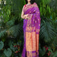 Exclusive Collection Beautiful Violet Pure Cotton Woven Handloom Saree With Running Blouse Piece - Swadesiicart
