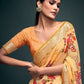 Saree Mall Yellow & Gold-Toned Floral Pure Georgette Banarasi Saree | Swadesiicart