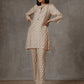 trueBrowns Beige White Printed Silk Co-Ord Set - Swadesiicart