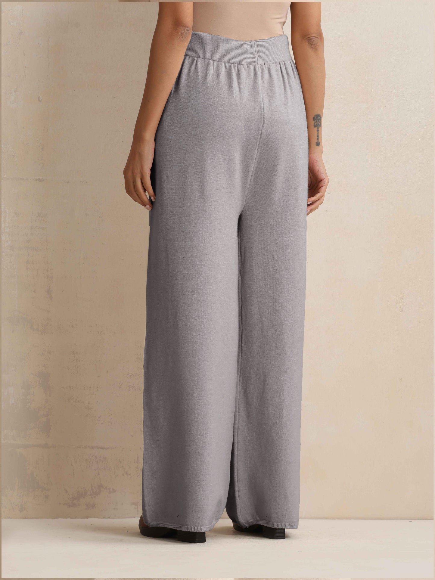 trueBrowns Grey Woollen Flared Pants | Swadesiicart