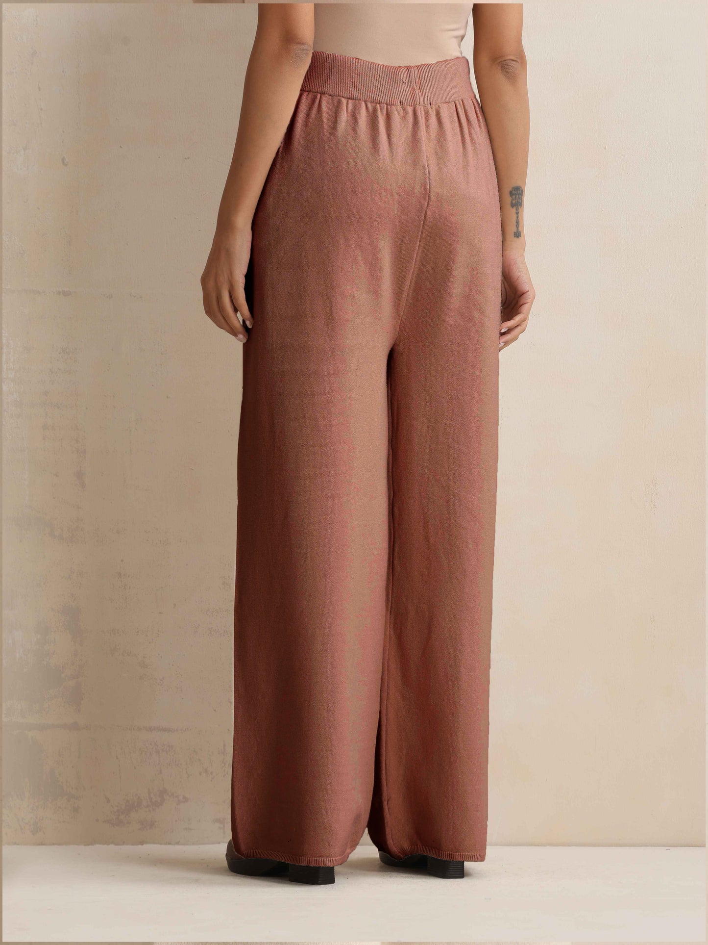 trueBrowns Peach Woollen Flared Pants | Swadesiicart