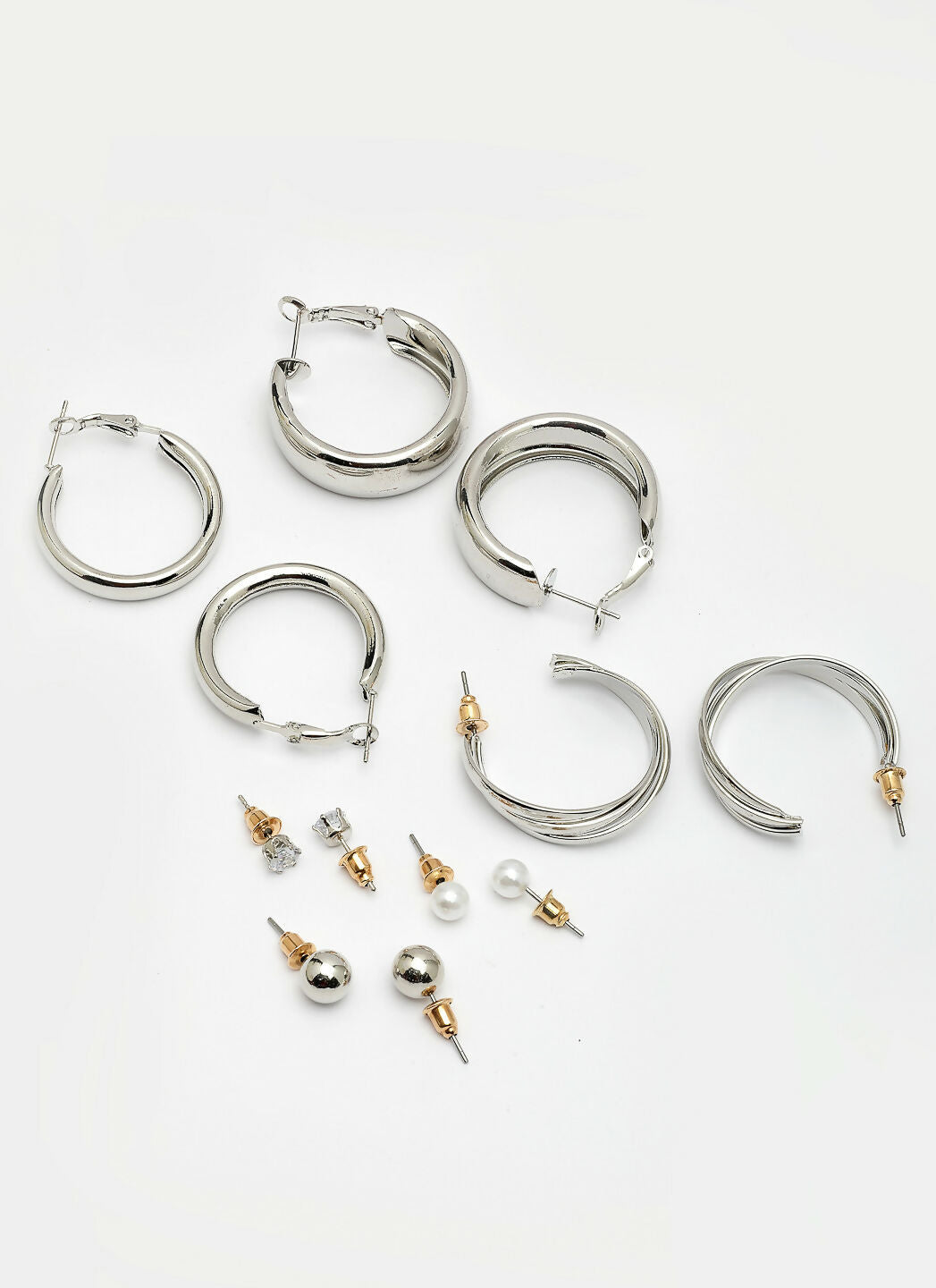 NVR Women's Set of 6 Silver-Plated Contemporary Hoop Earrings | Swadesiicart