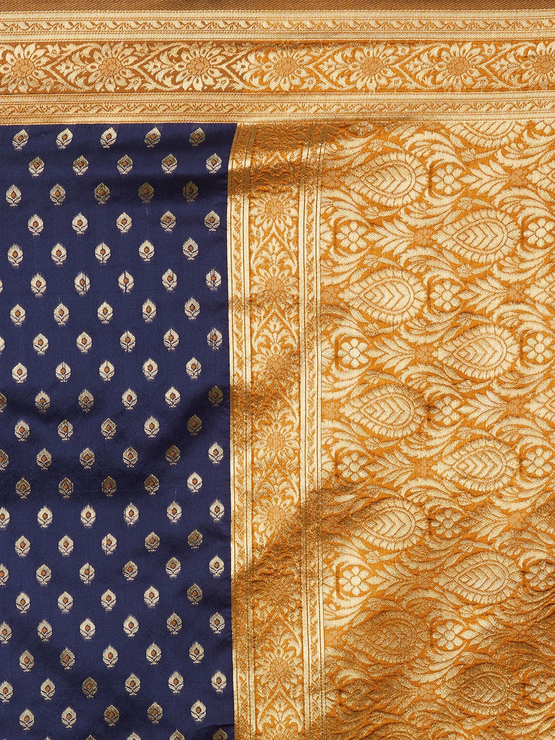 Mitera Navy Blue Silk Blend Woven Design Banarasi Saree | Swadesiicart