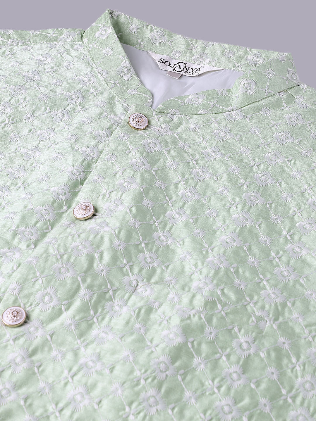 Sojanya Plus Plus Size Embroidered Pure Cotton Kurta With Pyjamas & Nehru Jacket | Swadesiicart
