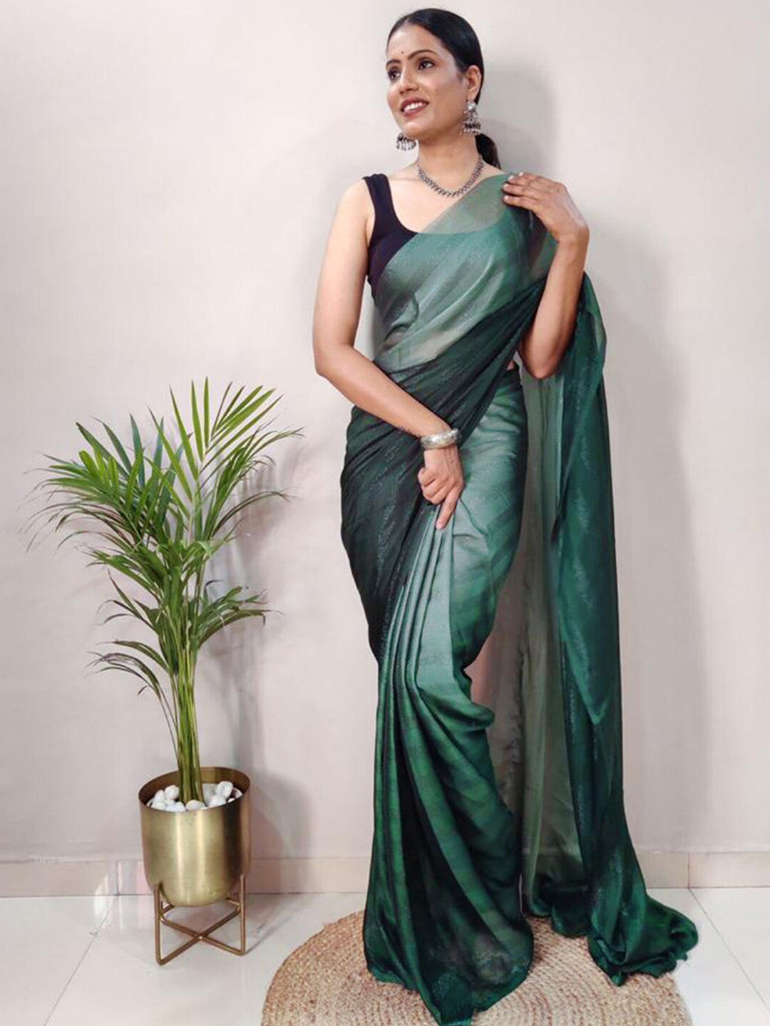 Mitera Striped Zari Poly Georgette Ready to Wear Saree | Swadesiicart