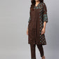 ADA Women Brown & Green Chikankari Embroidered Handloom Kurta with Trousers | Swadesiicart