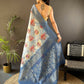 Joban Fashion Sky Blue Floral Motifs Banarasi Silk Sarees | Swadesiicart