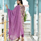Vaasva Women's Purple Tissue Embroidered Suit Set With Solid Pant And Embroidered Dupatta | Swadesiicart