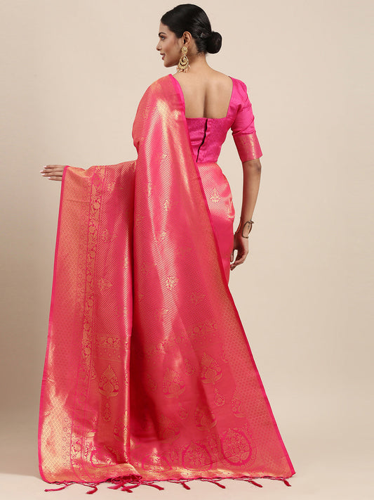 Saree Mall Pink Ethnic Motifs Zari Silk Blend Banarasi Saree | Swadesiicart