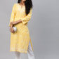 ADA Women Yellow Ethnic Motifs Embroidered Chikankari Handloom Kurta with Palazzos | Swadesiicart