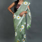 Exclusive Collection Light Pista Pure Cotton Saree With Sunflower Design - Swadesiicart