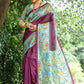 Vishnu Weaves Women's Wine Cotton Silk Woven Saree with Blouse - Swadesiicart