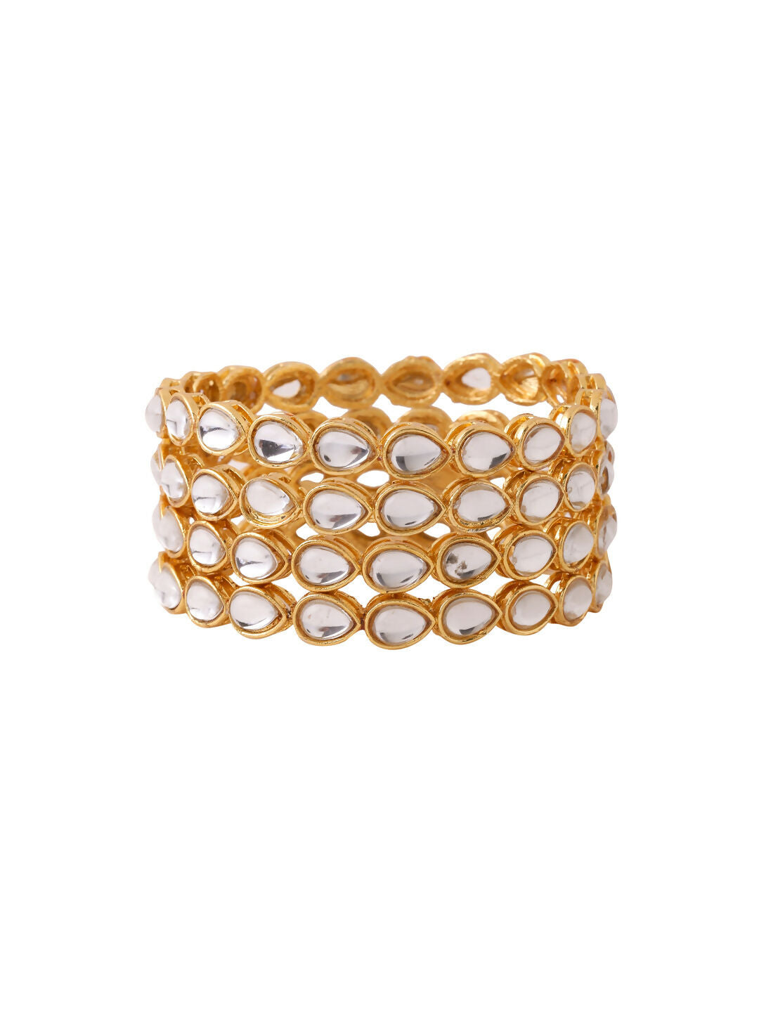 NVR Women's Set of 2 Gold-Polished Kundan Studded Traditional Bangles - Swadesiicart