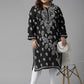 ADA Women Plus Size Black Floral Embroidered Chikankari Kurta | Swadesiicart