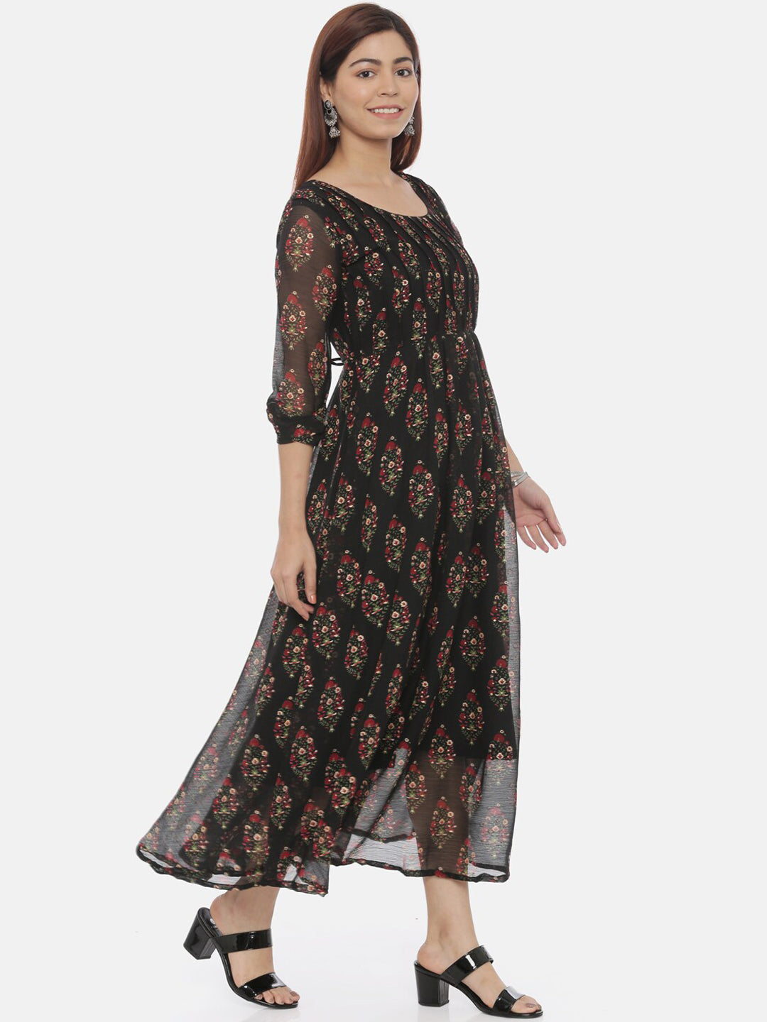 Souchii Women Black Printed Fit And Flare Beautiful Dress - Swadesiicart