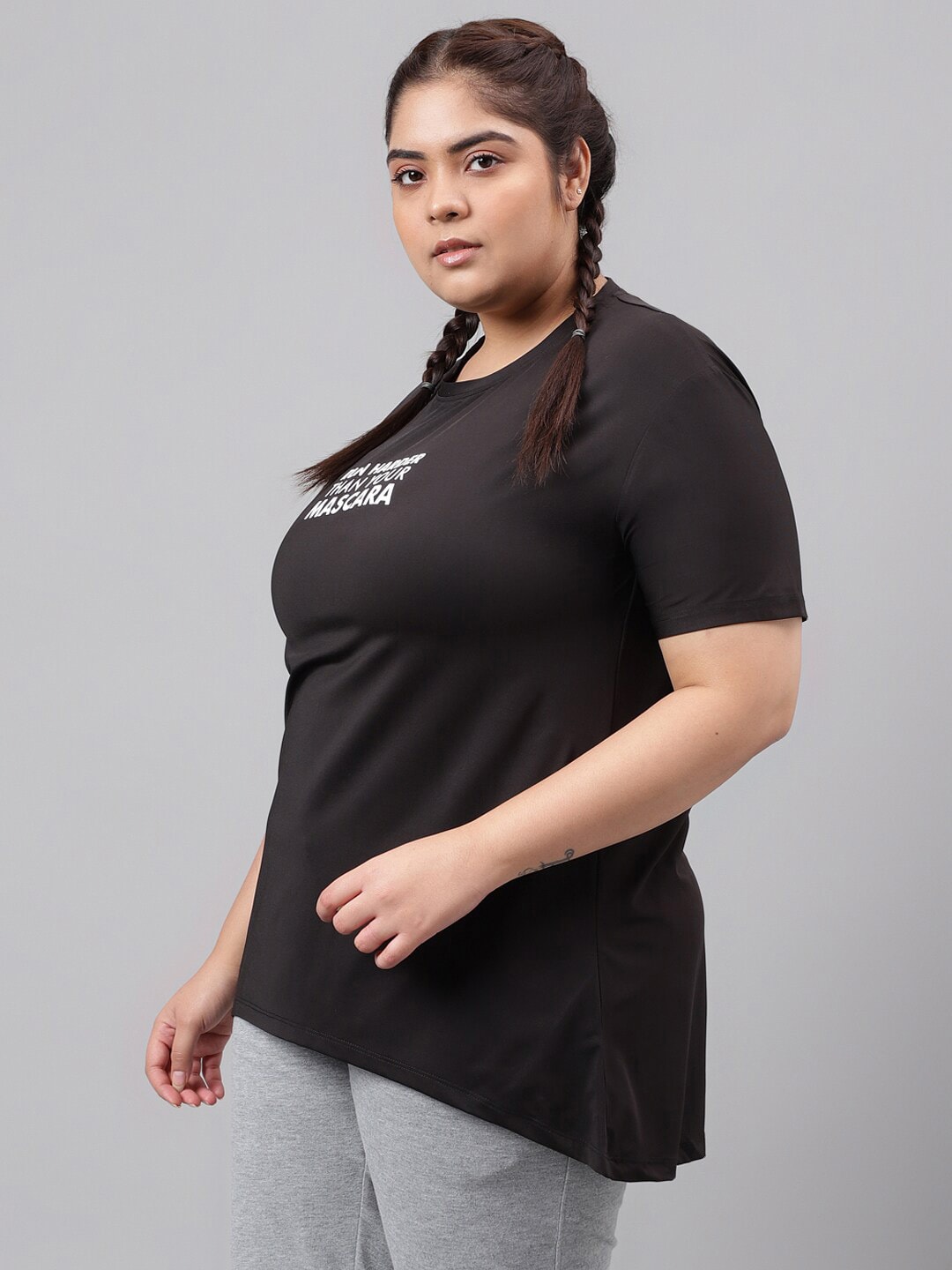 MKH Plus Size Typography Printed Drop Shoulder Sleeves Relaxed Fit Dri-FIT Sports T-Shirt - Swadesiicart