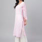 ADA Women Pink & White Chikankari Hand Embroidered Straight Sustainable Handloom Kurta | Swadesiicart