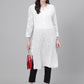 ADA Women White & Black Chikankari Embroidered Sustainable Handloom Kurta with Trousers | Swadesiicart